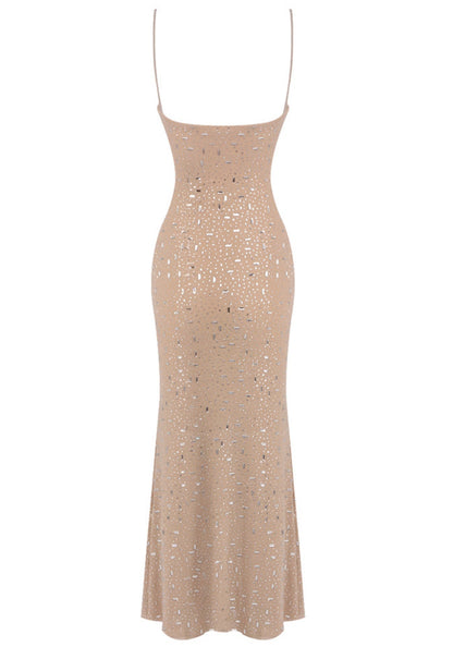 Chic Beige Sequined Off-Shoulder Mermaid Evening Prom Party Dress