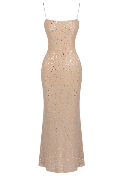 Chic Beige Sequined Off-Shoulder Mermaid Evening Prom Party Dress