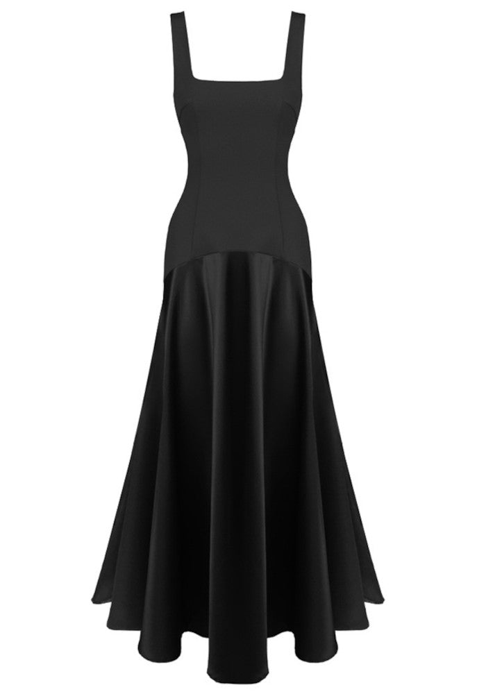 Chic Black Asymmetrical Cutout Midi Long Sleeve Formal Evening Prom Dresses