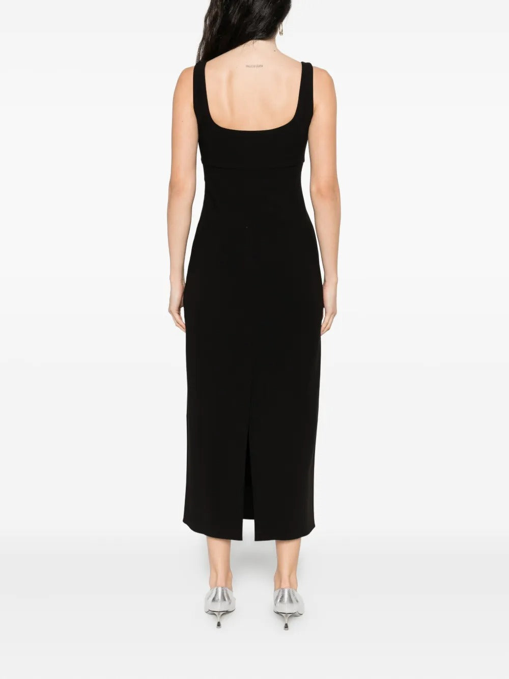 Chic Black Crystal Heart-Cutout Midi Dress