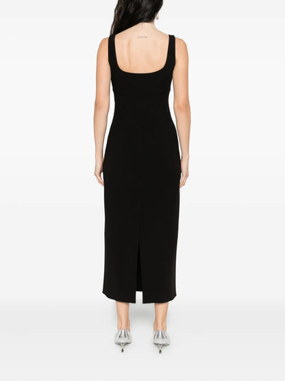 Chic Black Crystal Heart-Cutout Midi Dress