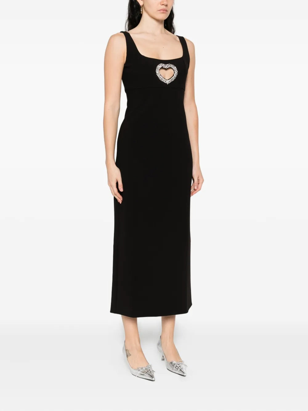 Chic Black Crystal Heart-Cutout Midi Dress