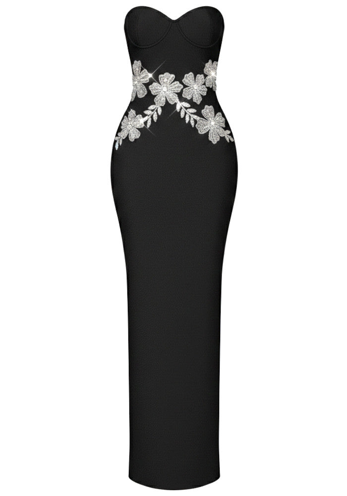 Chic Black Off-Shoulder Floral Embellished Mermaid Long Formal Evening Prom Dresses