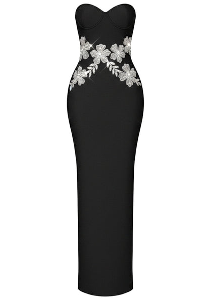 Chic Black Off-Shoulder Floral Embellished Mermaid Long Formal Evening Prom Dresses