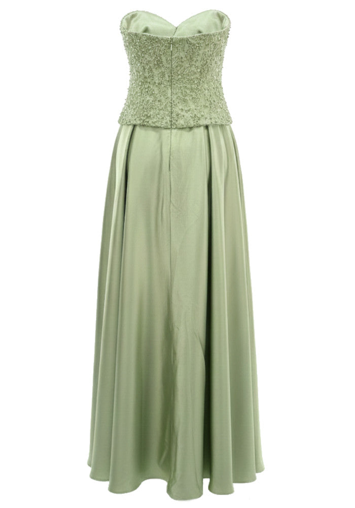Chic Green Satin Off-the-Shoulder Lace-Up Back Formal Evening Party Dress