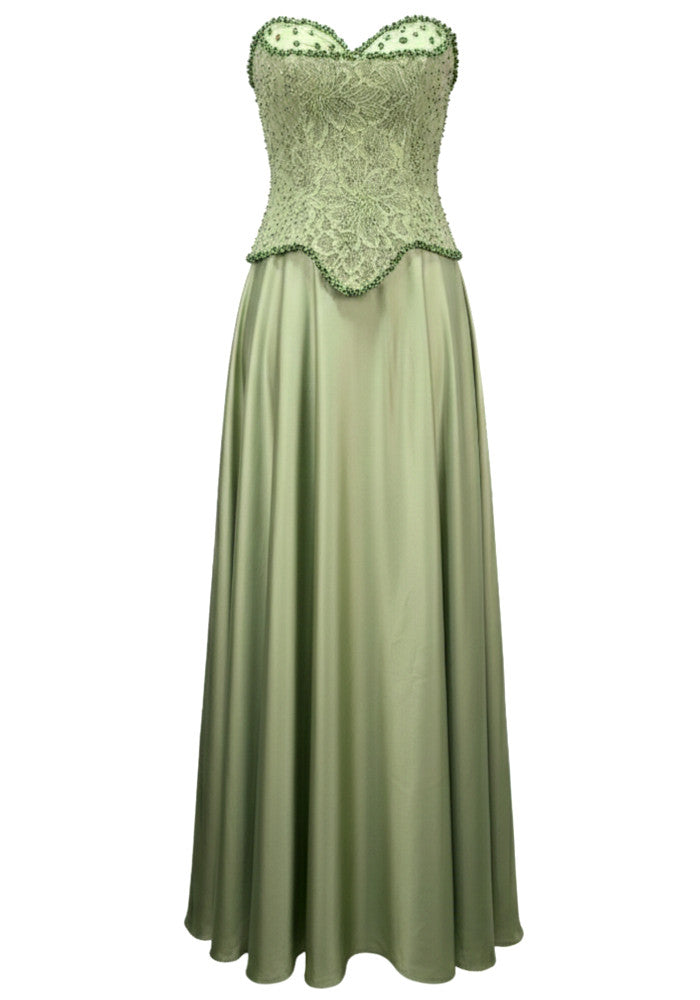 Chic Green Satin Off-the-Shoulder Lace-Up Back Formal Evening Party Dress
