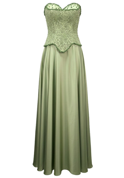 Chic Green Satin Off-the-Shoulder Lace-Up Back Formal Evening Party Dress