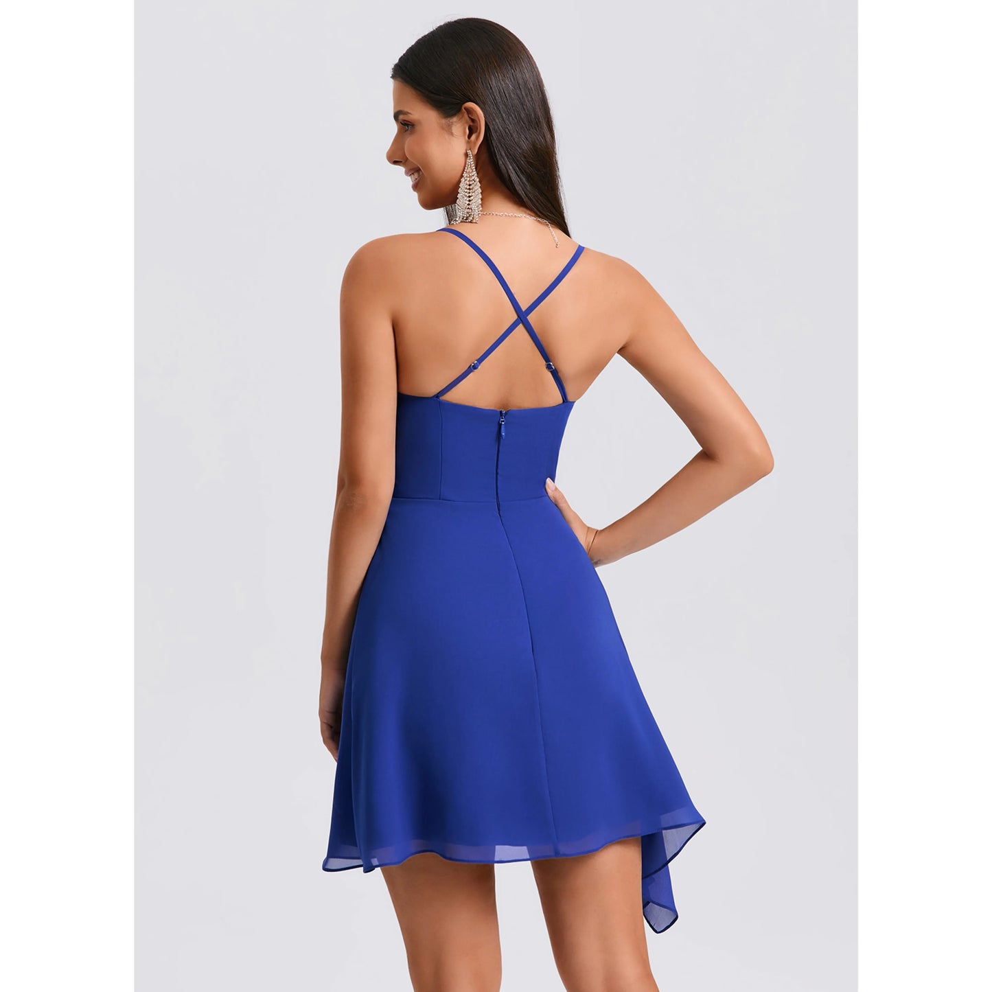 Chic A-Line Cowl Neck Sleeveless Flowy Royal Blue Short Homecoming Dress