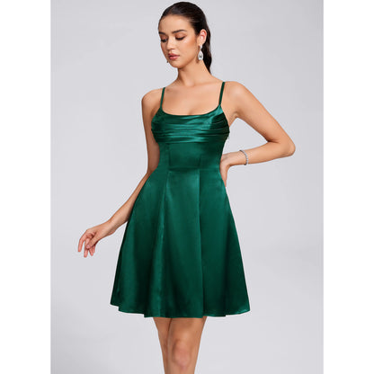 Chic A-Line Cowl Neck Sleeveless Pleated Emerald Green Short Homecoming Dress