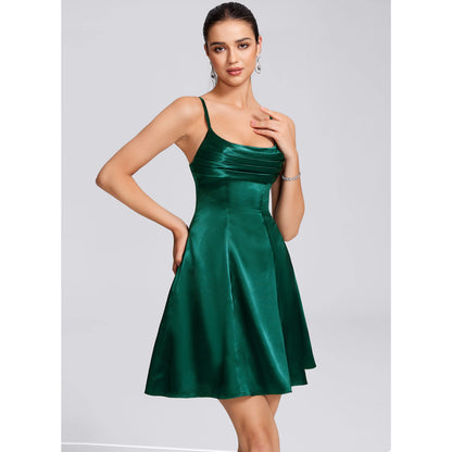 Chic A-Line Cowl Neck Sleeveless Pleated Emerald Green Short Homecoming Dress