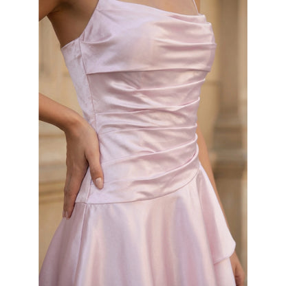 Chic A-Line Cowl Neck Sleeveless Ruched Tiered Blush Pink Short Homecoming Dress