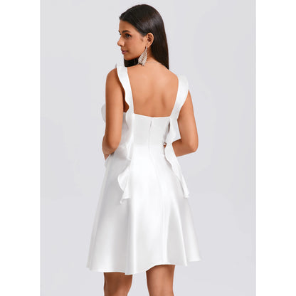 Chic A-Line Cowl Neck Tie-Strap White Short Homecoming Dress Women's