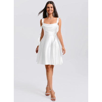 Chic A-Line Cowl Neck Tie-Strap White Short Homecoming Dress Women's