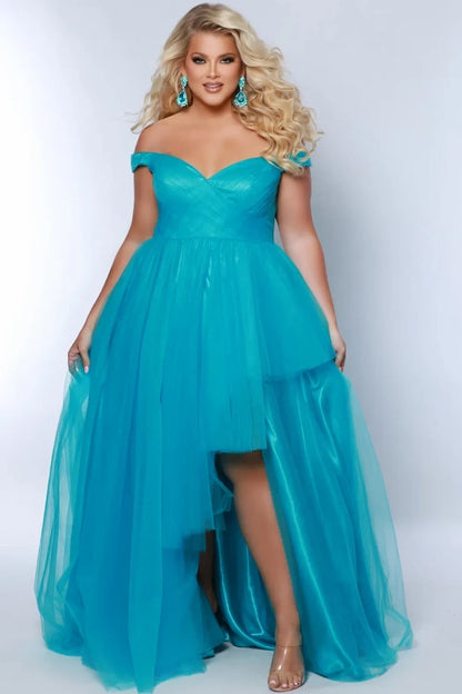 Chic A-Line Off-Shoulder Sleeveless Tiered Slit Turquoise Maxi Evening Dresses Gown