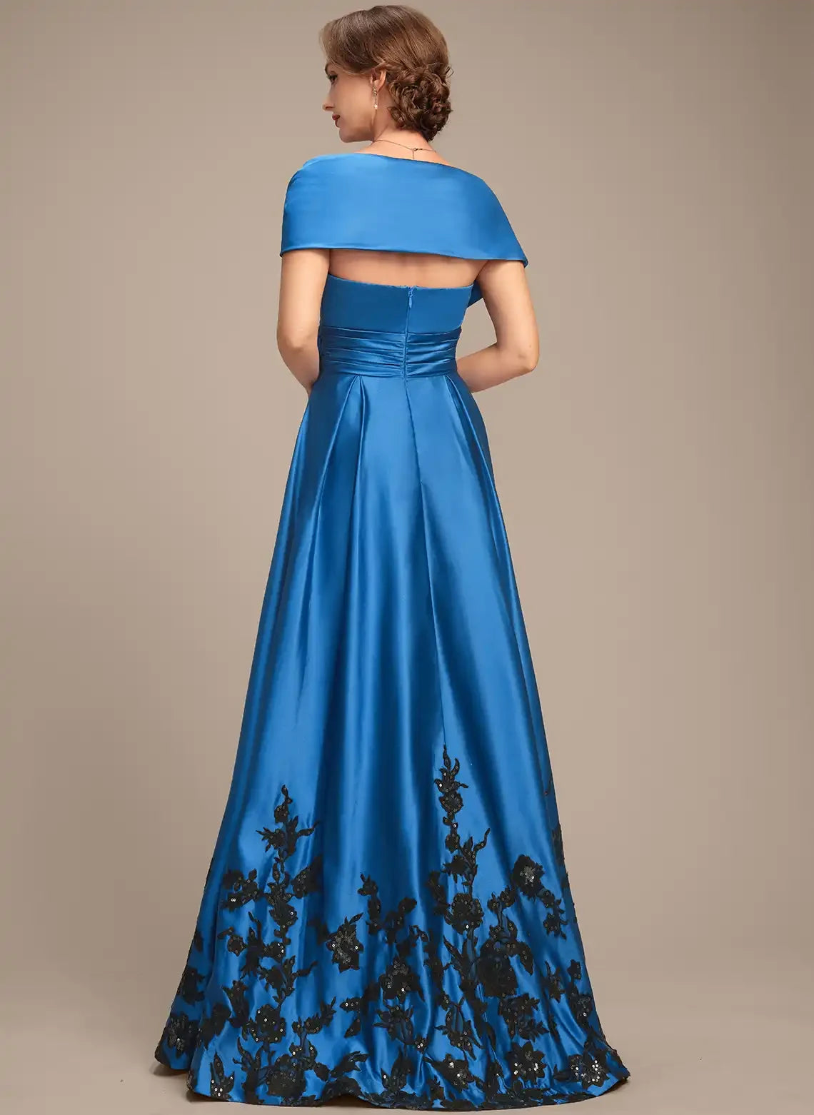Chic A-Line Off-Shoulder Slit Floral Royal Blue Floor-Length Mother of the Bride Dresses