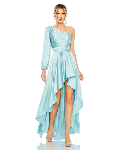 Chic A-Line One-Shoulder Long-Sleeve High-Low Blue Mother Of The Bride Dress
