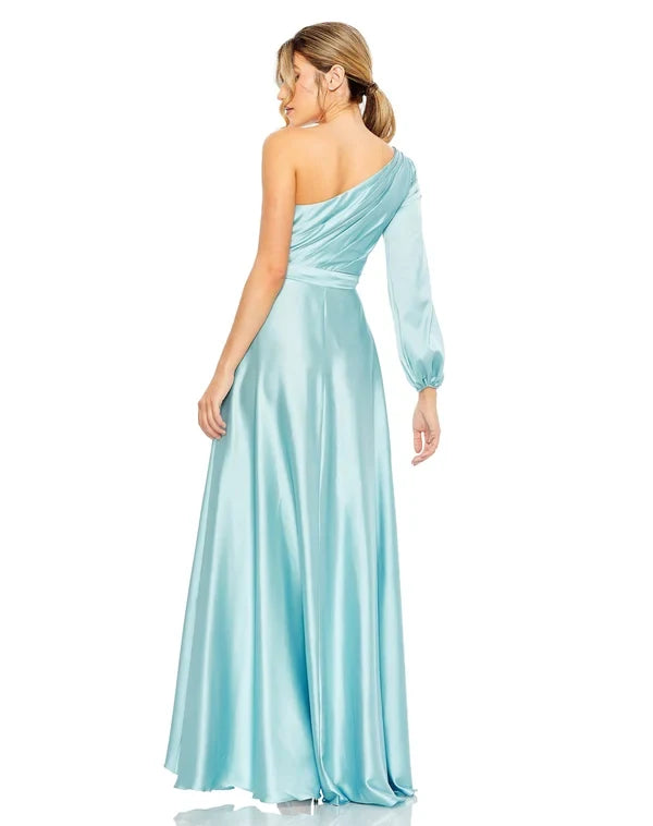 Chic A-Line One-Shoulder Long-Sleeve High-Low Blue Mother Of The Bride Dress