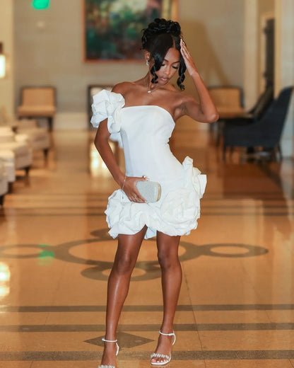 Chic A-Line One-Shoulder Ruffled White Mini Homecoming Dress for Women