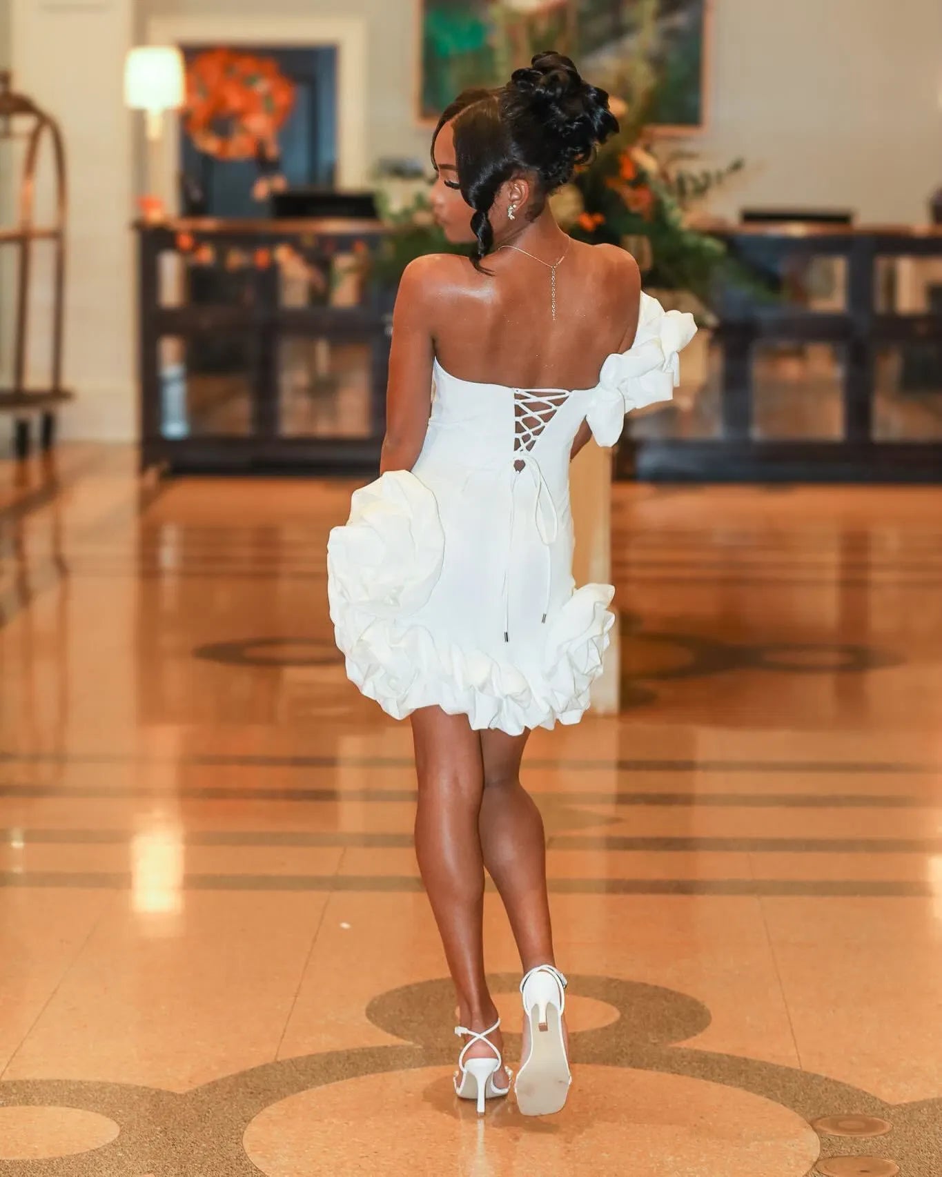 Chic A-Line One-Shoulder Ruffled White Mini Homecoming Dress for Women