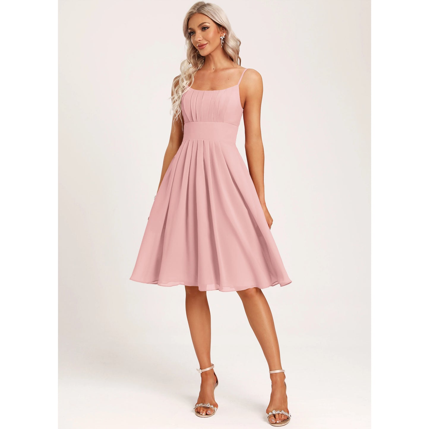 Chic A-Line Scoop Neck Sleeveless Pleated Blush Pink Knee-Length Homecoming Dress