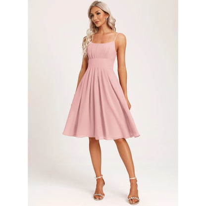 Chic A-Line Scoop Neck Sleeveless Pleated Blush Pink Knee-Length Homecoming Dress