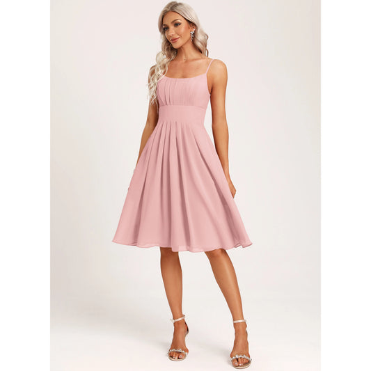 Chic A-Line Scoop Neck Sleeveless Pleated Blush Pink Knee-Length Homecoming Dress