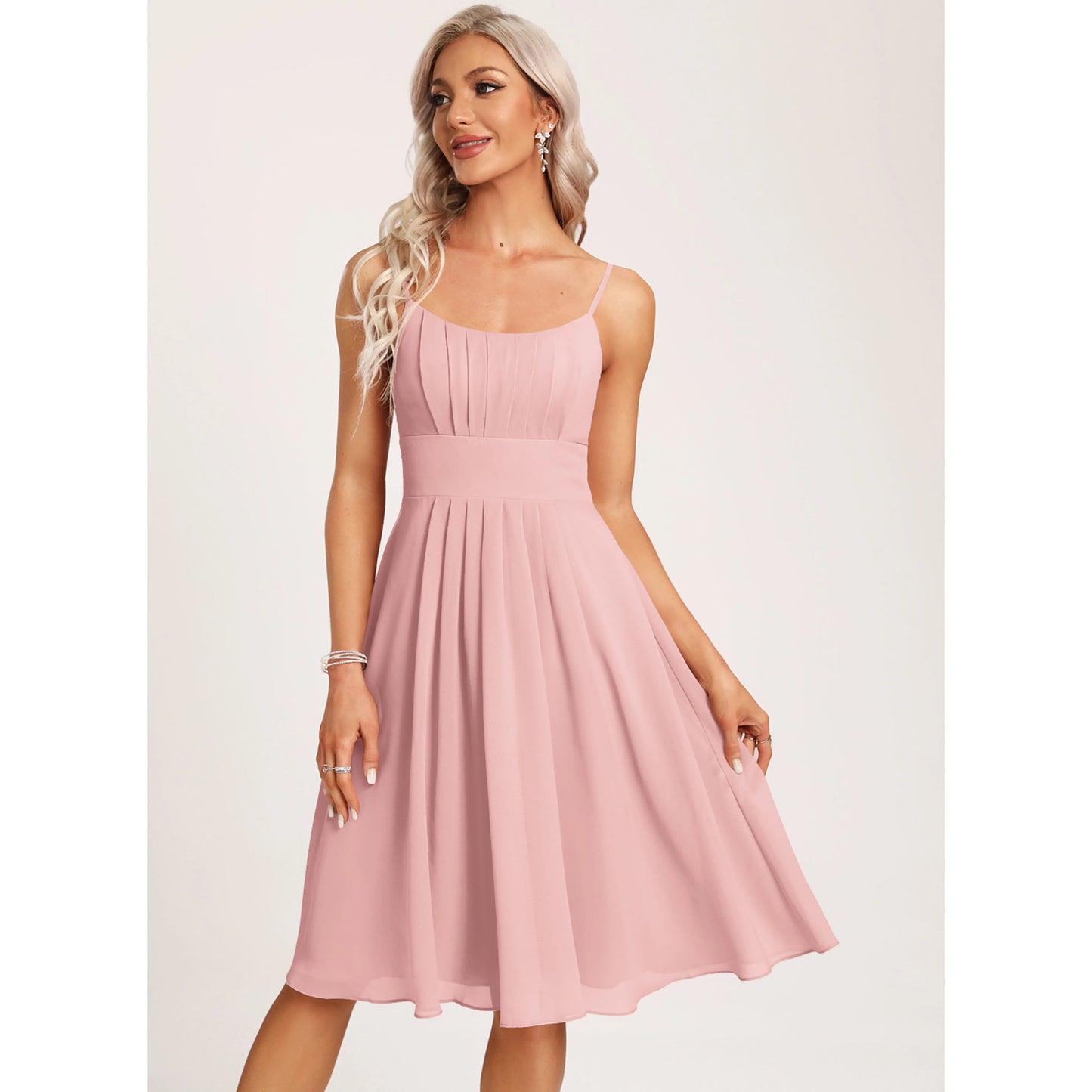 Chic A-Line Scoop Neck Sleeveless Pleated Blush Pink Knee-Length Homecoming Dress