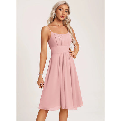 Chic A-Line Scoop Neck Sleeveless Pleated Blush Pink Knee-Length Homecoming Dress