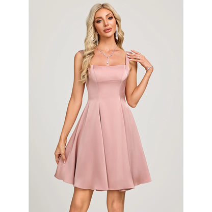 Chic A-Line Square Neck Sleeveless Backless Bow Dusty Pink Short Homecoming Dress