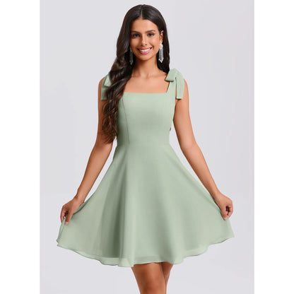 Chic A-Line Square Neck Sleeveless Backless Bow Navy Blue Short Homecoming Dresses
