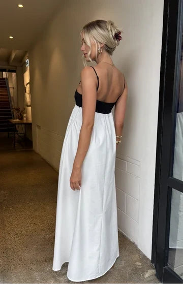 Chic A-Line Square Neck Sleeveless Color Block Maxi Prom Dress Women