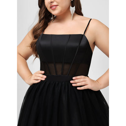Chic A-Line Square Neck Sleeveless Corset Bodice Black Short Homecoming Dresses Plus Size