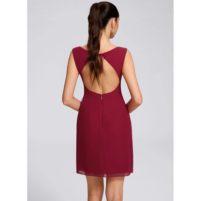 Chic A-Line Square Neck Sleeveless Pleated Backless Burgundy Short Homecoming Dress