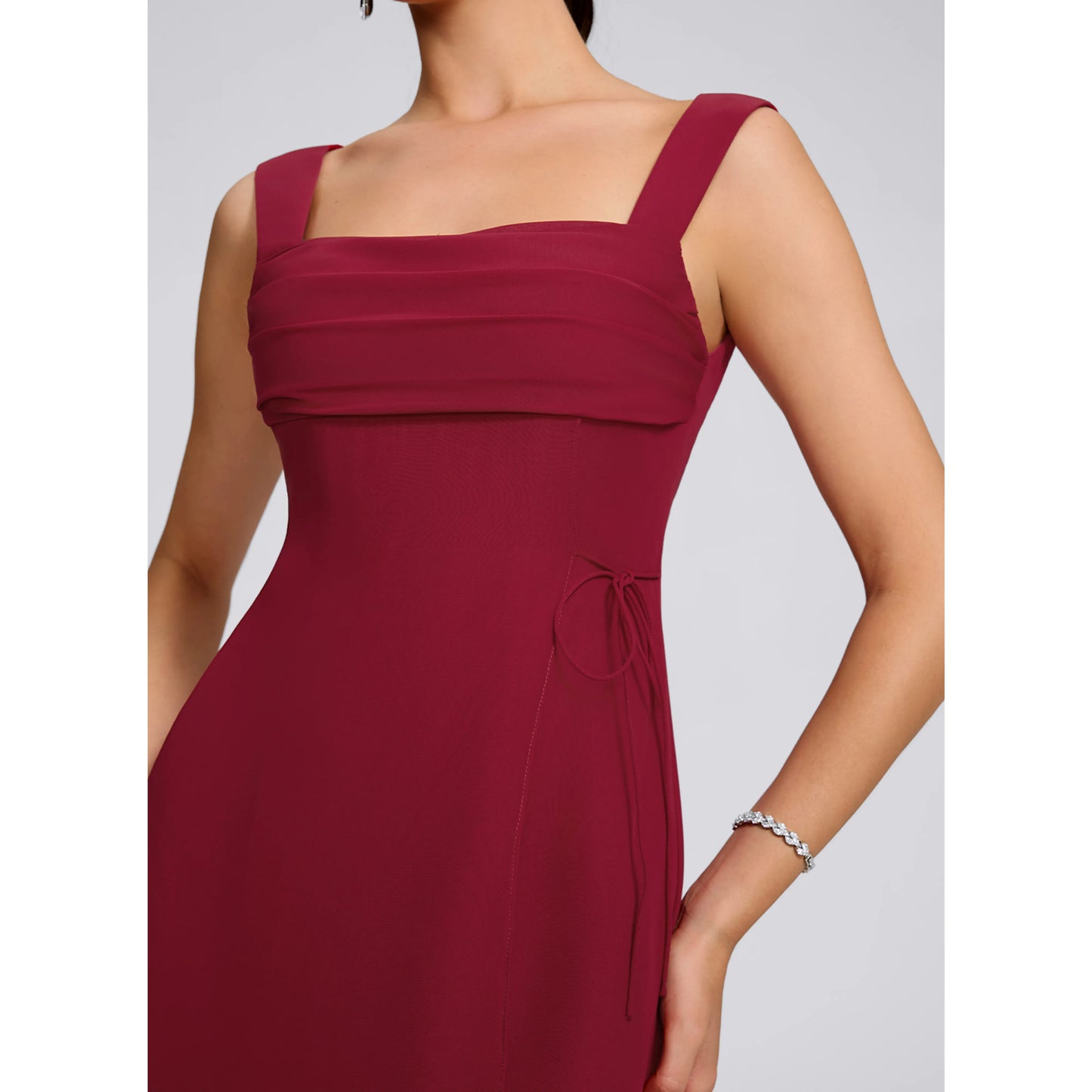Chic A-Line Square Neck Sleeveless Pleated Backless Burgundy Short Homecoming Dress