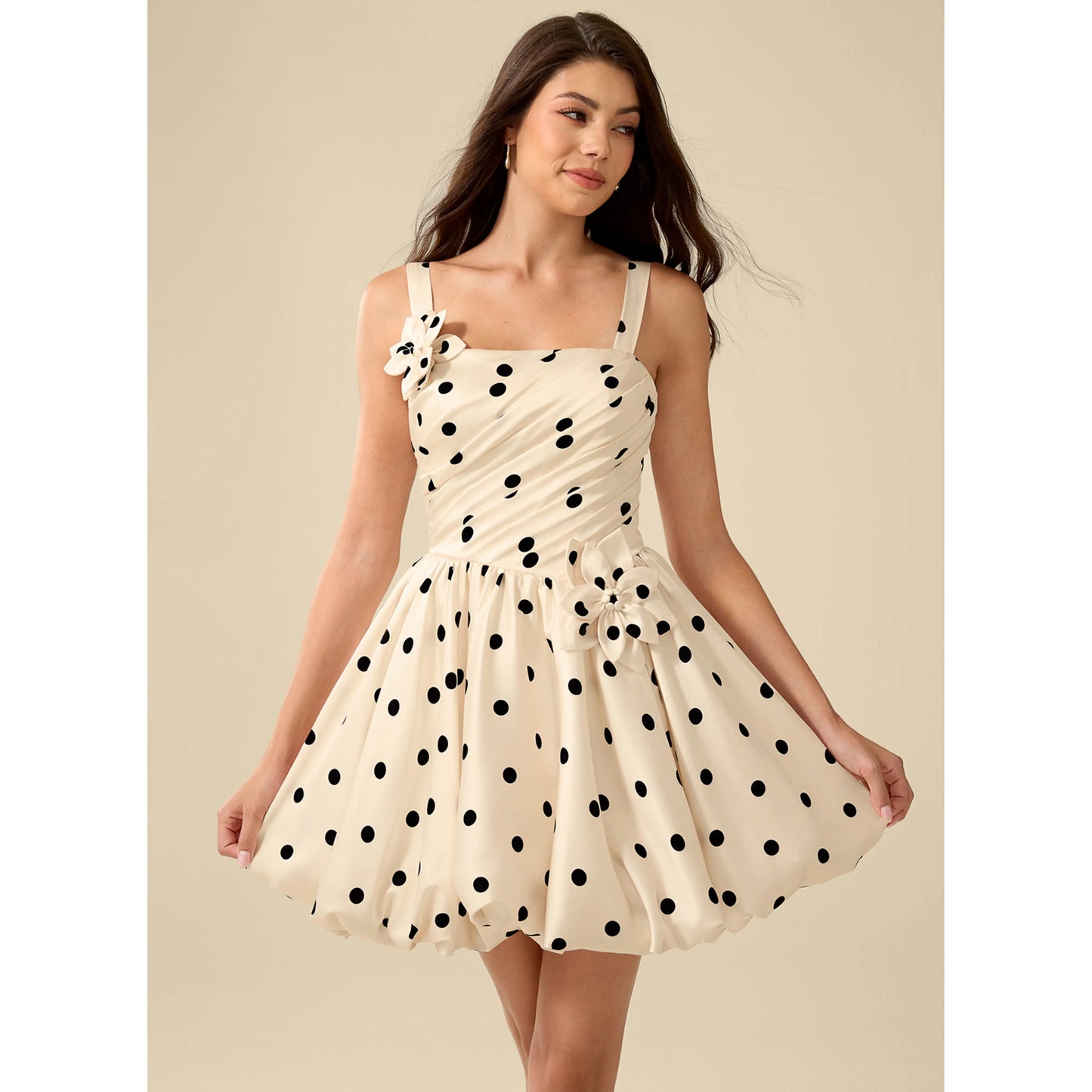Chic A-Line Square Neck Sleeveless Polka Dot Cream Short Homecoming Dress