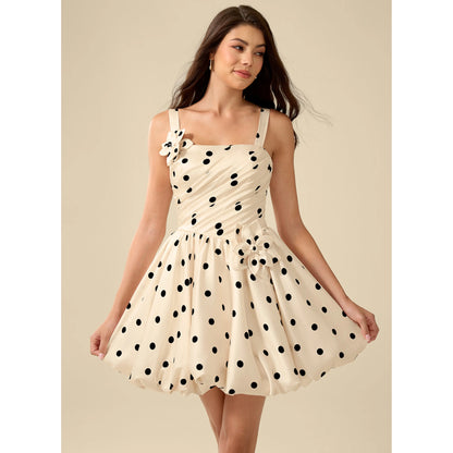 Chic A-Line Square Neck Sleeveless Polka Dot Cream Short Homecoming Dress
