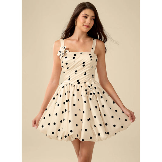 Chic A-Line Square Neck Sleeveless Polka Dot Cream Short Homecoming Dress