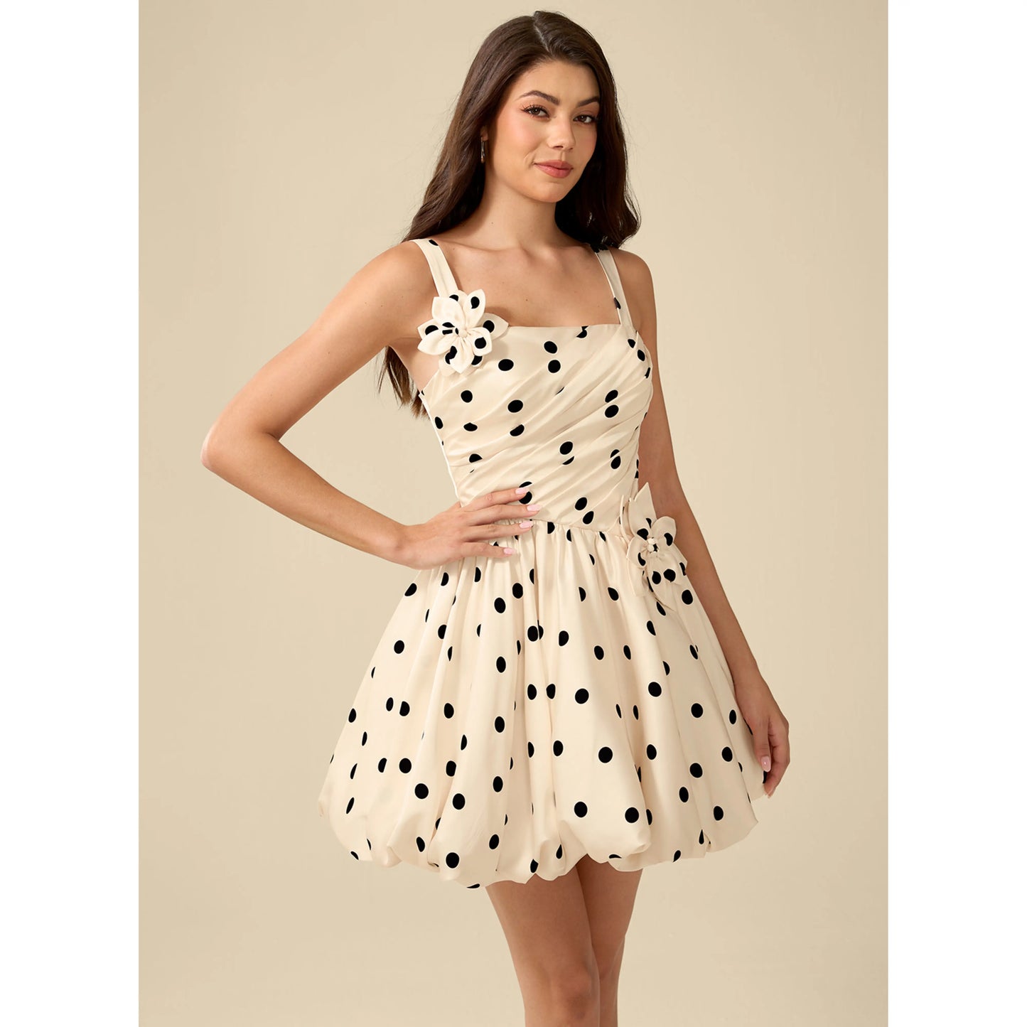 Chic A-Line Square Neck Sleeveless Polka Dot Cream Short Homecoming Dress