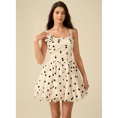 Chic A-Line Square Neck Sleeveless Polka Dot Cream Short Homecoming Dress