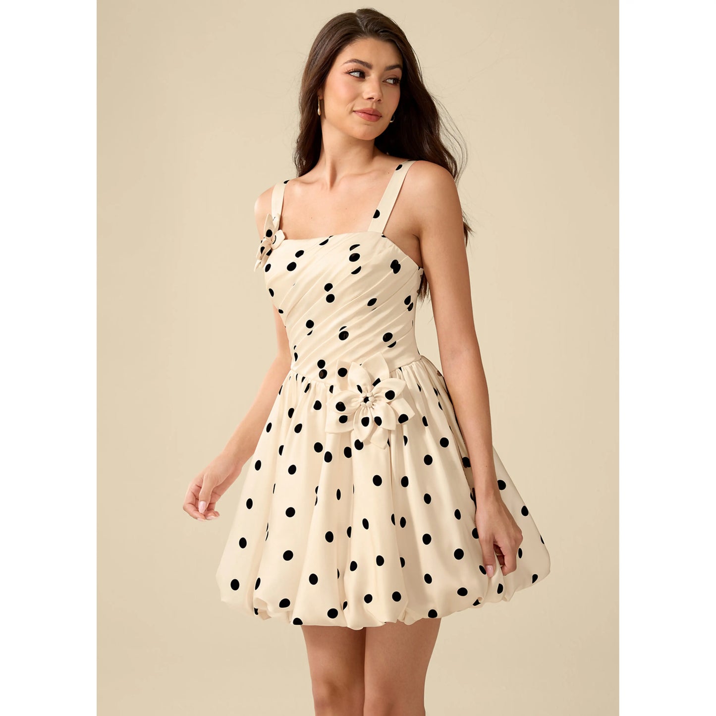 Chic A-Line Square Neck Sleeveless Polka Dot Cream Short Homecoming Dress