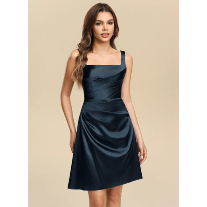 Chic A-Line Square Neck Sleeveless Ruched Elegant Dark Teal Short Homecoming Dress