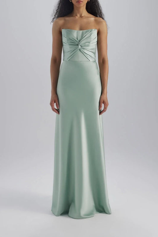 Chic A-Line Strapless Sleeveless Twisted Bodice Sage Green Floor-Length Bridesmaid Gown