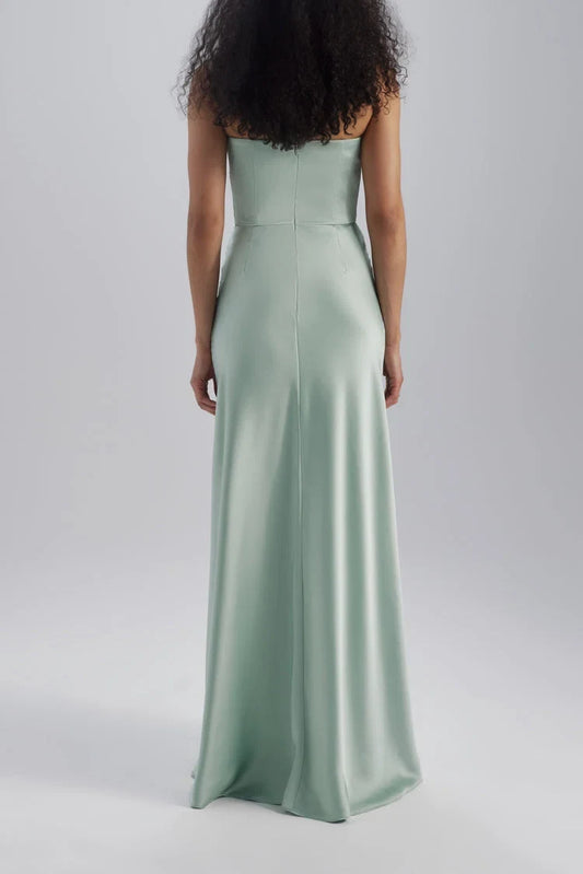 Chic A-Line Strapless Sleeveless Twisted Bodice Sage Green Floor-Length Bridesmaid Gown