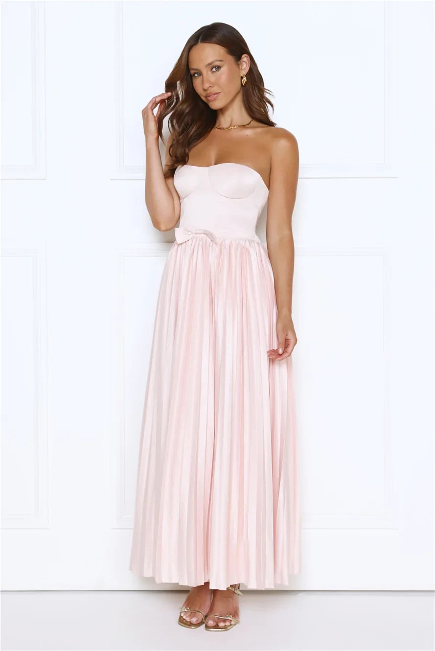 Chic A-Line Strapless Sweetheart Pleated Corset Blush Pink Floor-Length Prom Gown