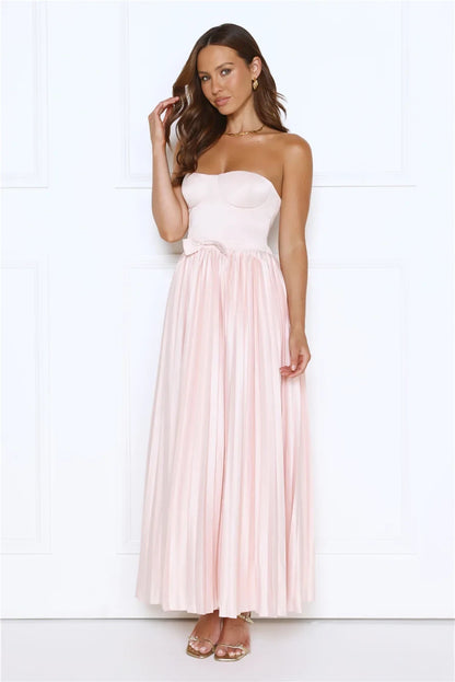 Chic A-Line Strapless Sweetheart Pleated Corset Blush Pink Floor-Length Prom Gown