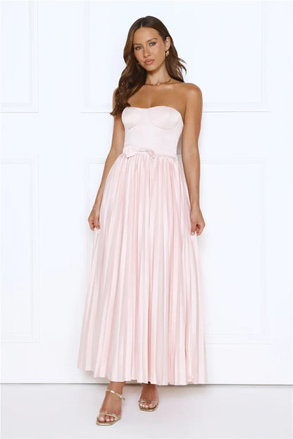 Chic A-Line Strapless Sweetheart Pleated Corset Blush Pink Floor-Length Prom Gown
