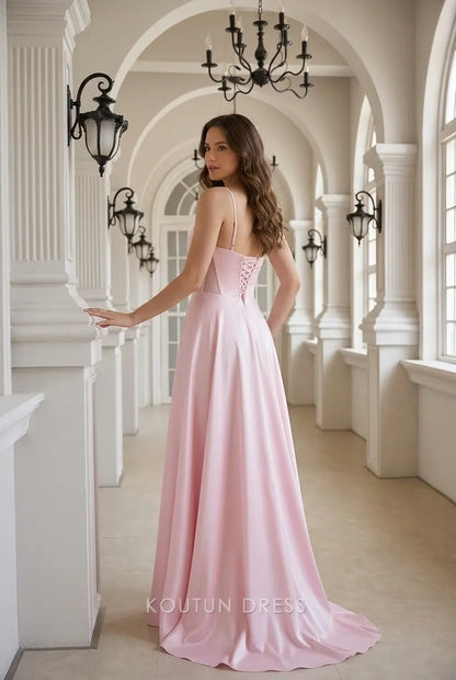 Chic A-Line Sweetheart Sleeveless Corset Pink Floor-Length Prom Gown