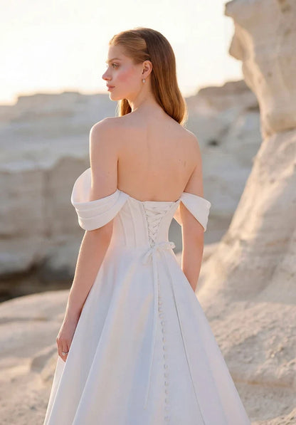 Chic A-Line Sweetheart Sleeveless Corset Slit White Maxi Wedding Dresses Bride