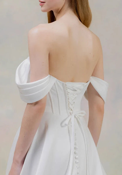Chic A-Line Sweetheart Sleeveless Corset Slit White Maxi Wedding Dresses Bride