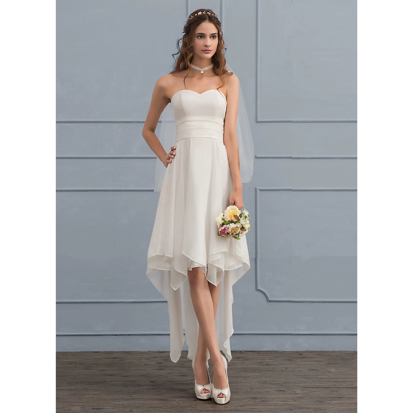 Chic A-Line Sweetheart Sleeveless High-Low Ivory Asymmetrical Wedding Dresses Bridal Gown